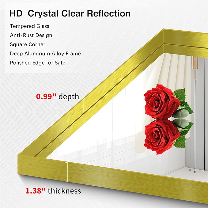 Gold Bathroom Mirror, 36x48 Inch Rectangular Framed Mirror, Large Wall Mounted - Image 4