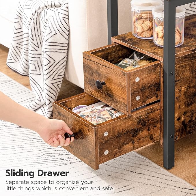 HOOBRO End Table with Charging Station, Narrow Side Table with 2 Drawer & USB - Image 6