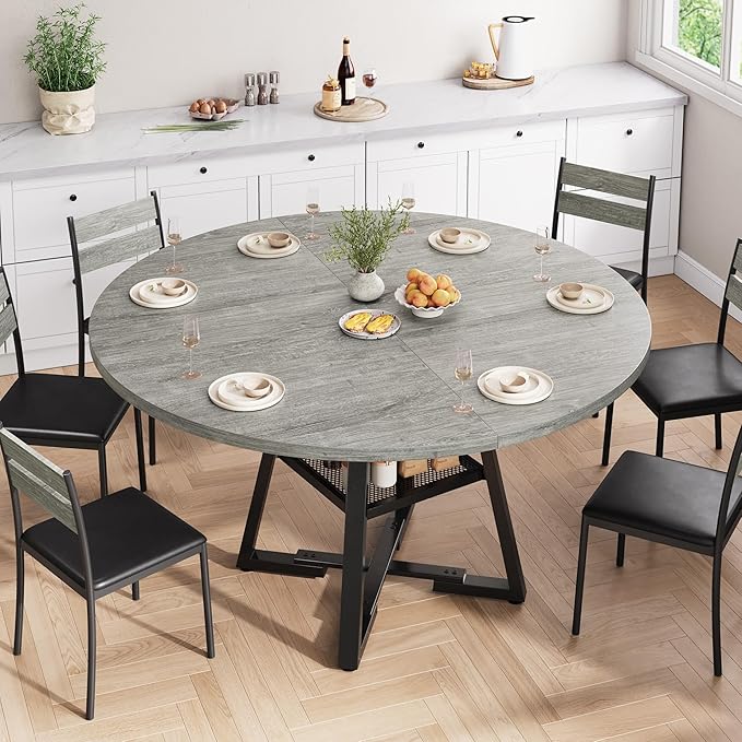 51" Round Dining Table for 6, Kitchen Dining Room Circle Dinner Pedestal Table - Image 3