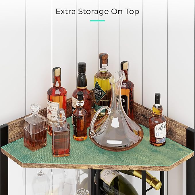 63” Corner Bar Cabinet with Wine Rack, 5-Tier Farmhouse Liquor Cabinet with - Image 3