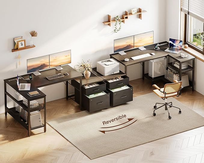 Casaottima L Shaped Desk with Drawers & File Cabinet, Computer Desk with - Image 8