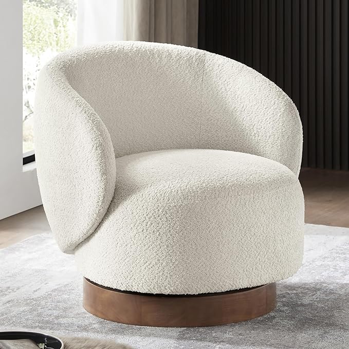 Swivel Accent Chair Round Barrel Armchair Upholstered Performance Fabric by Kislot