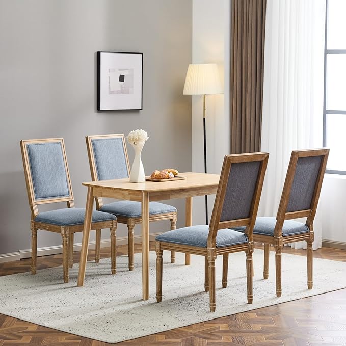 Merax Upholstered Solid Wood Dining Chairs Set of 4, French Country Style - Image 3