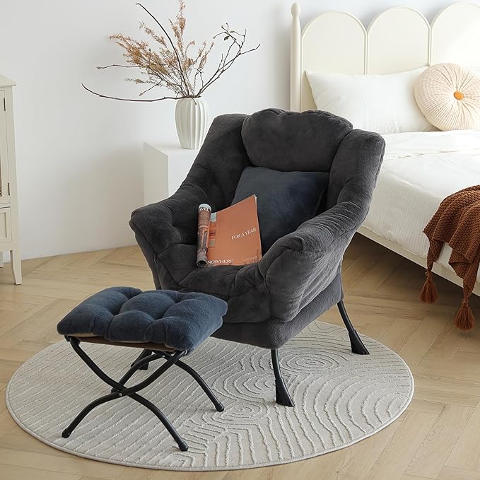 Lazy Chair with Ottoman, Reading Chair with a Pillow, Leisure Sofa Armchair - Image 4