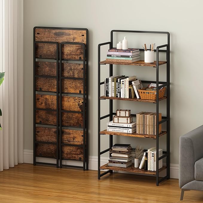 4NM No Assembly Folding Bookshelf, 4-Shelf 54" H Collapsible Foldable Bookcase - Image 2