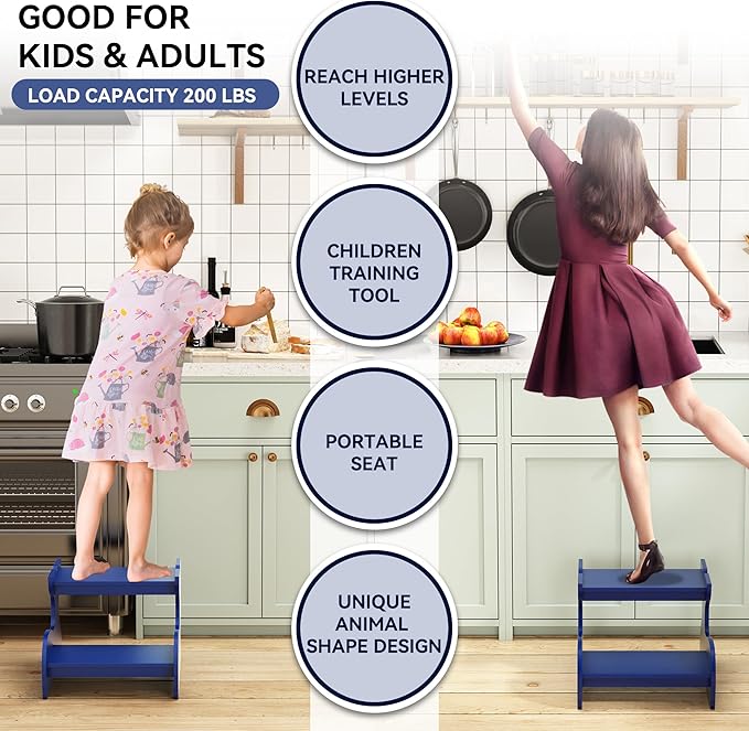 Wood Step Stools for Kids, Child Two Step Stool of Whale Shape, Toddler Step - Image 3