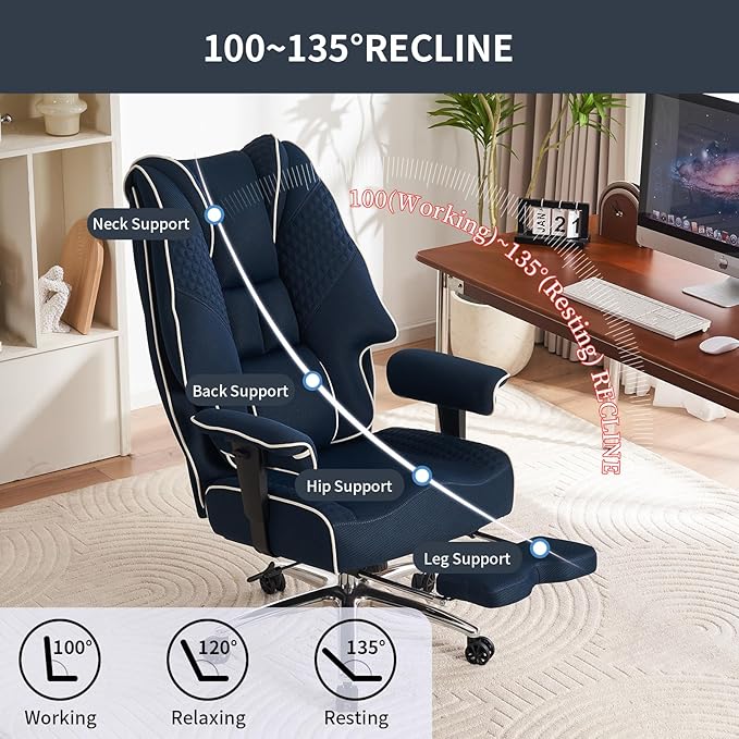 Big and Tall Office Chair 400lbs Wide Seat, Leather High Back Executive Office - Image 5