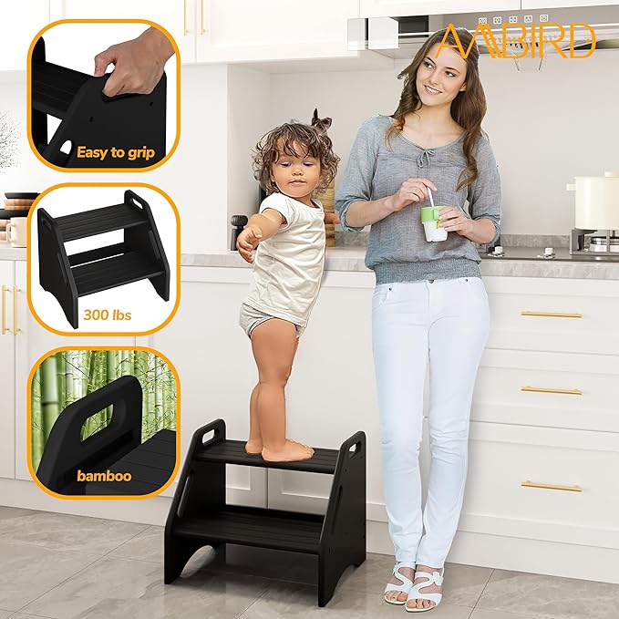 AMBIRD Wooden Step Stool, Two Step Stools 300 lbs Capacity - Image 2