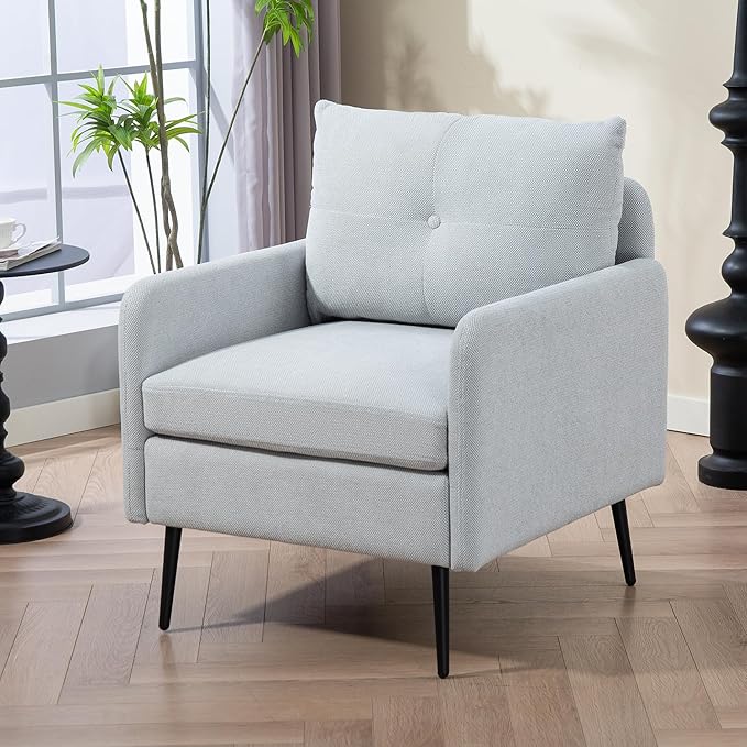 Ball & Cast Accent Chair with Metal Black Legs, Comfy Chenille Club Fabric by BallCast