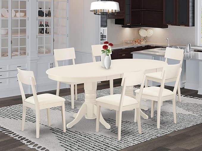 East West Furniture VAAD7-LWH-LC 7 Piece Dinette Set Consist of an Oval Dining - Image 2