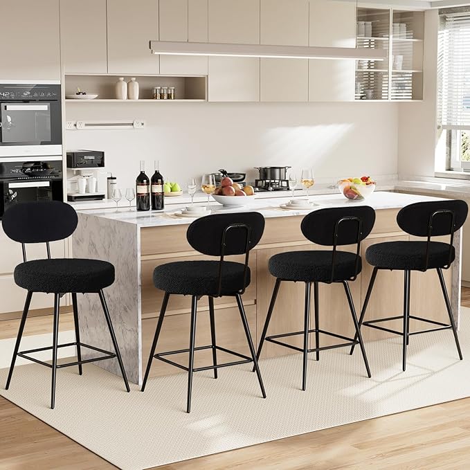 HOMMPA Counter Height Swivel Bar Stools Set of 4 Boucle Barstools 26'' by Hommpa