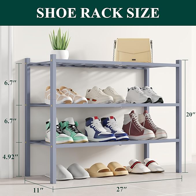 Smiry Shoe Rack, 3 Tier Bamboo Shoe Organizer, Stackable Free Standing Wooden - Image 2