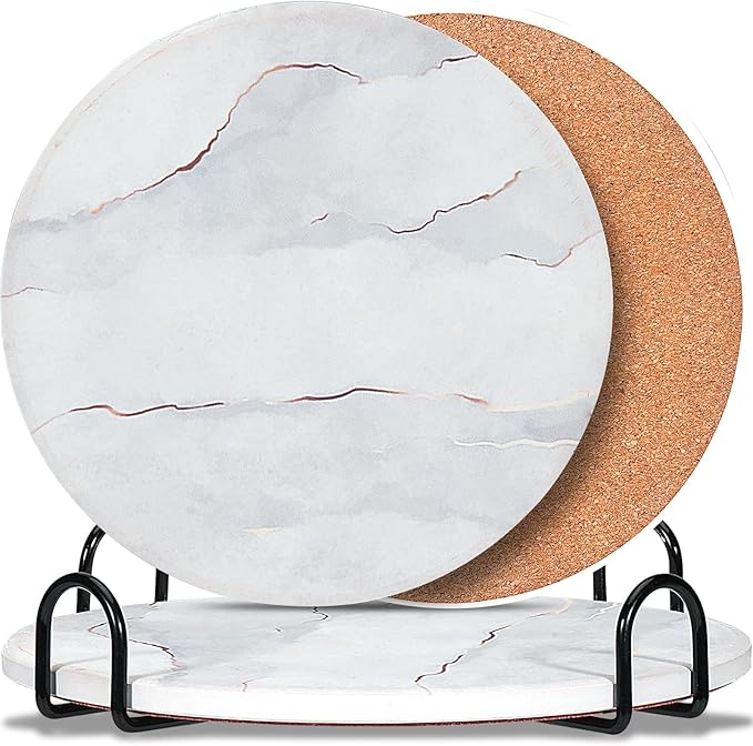 3-Pcs 7'' Ceramic Marble Style Trivet by Furwarmy