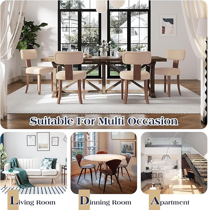 Farmhouse Chair Set of 4, Mid Century Modern Dining Chairs, Sherpa Upholstered - Image 7