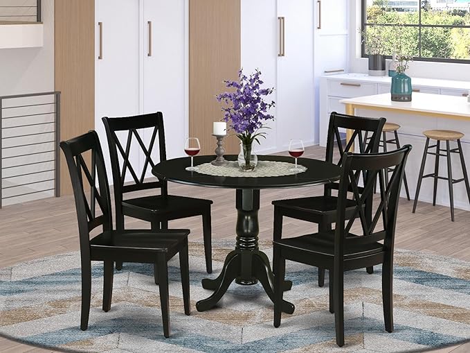 East West Furniture DLCL5-BLK-W 5 Piece Dining Table Set - Image 2