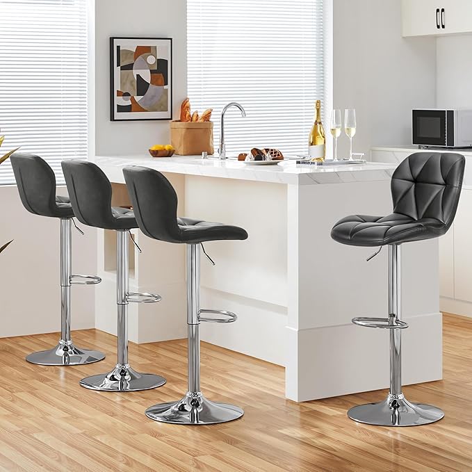 Yaheetech Bar Stools Set of 4, Adjustable PU Leather Swivel Barstools, Modern - Image 2