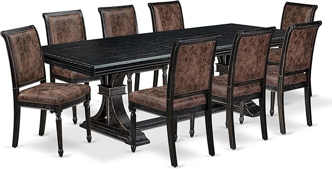 NKCY9-SBB-33 9-Piece Kitchen Table Set Includes a Dining Table and 8 Brown - Image 2