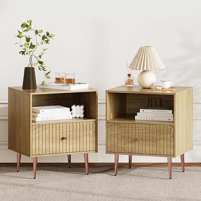 Wood Night Stand Set 2, Modern Bedside Table by ZYKZYKHOME