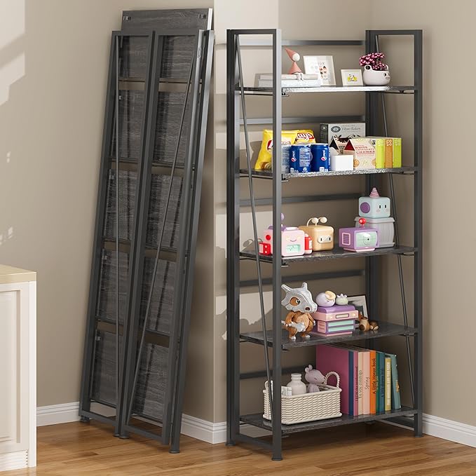 BHG Vintage Multifunctional Folding Bookshelf, No-Assembly Plant Stand Storage - Image 4