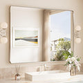 TokeShimi 48x36 Brushed Nickel Bathroom Wall Mirror Vanity Metal Frame Round by RefinedBathroomAccessories
