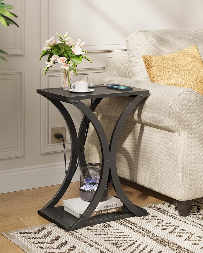 End Table with Charging Station, 2-Tier Modern Side Table Set of 2, Nightstand - Image 8