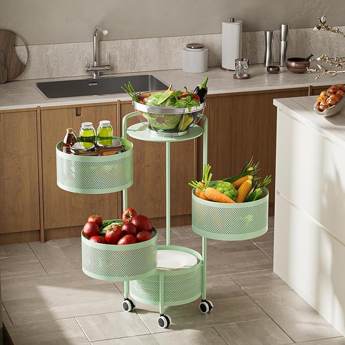 JAQ Kitchen Storage Rack No Assembly, 4-Tier Metal Storage Tower Basket Shelves - Image 4