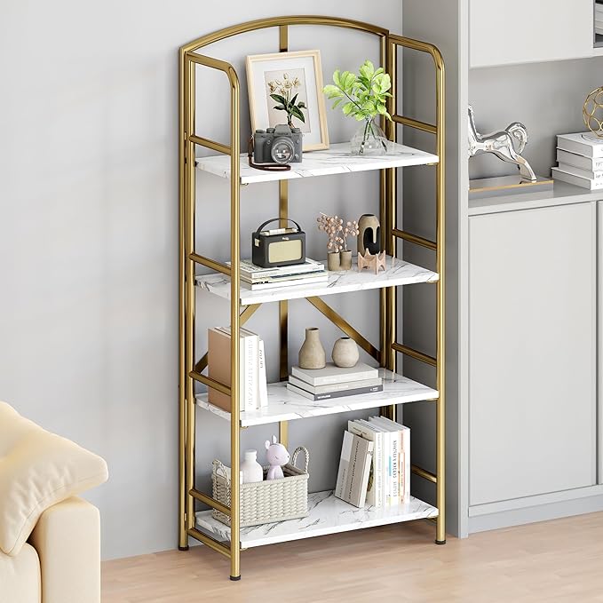 No-Assembly Folding Gold Bookshelf Storage Shelves Multifunctional Plant Flower - Image 4