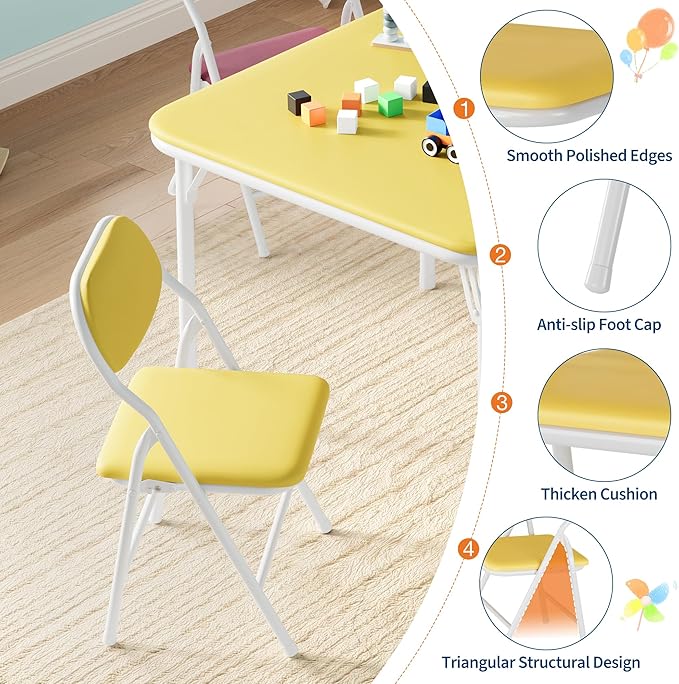 IDEALHOUSE 5 Piece Boys Girls Folding Table and Chairs Set, Activity Table and - Image 5