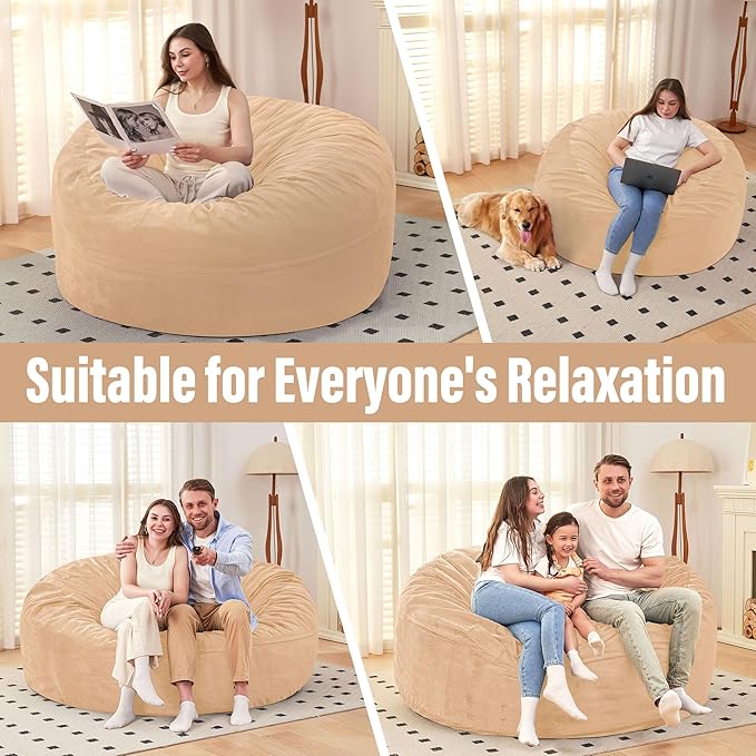 HABUTWAY Bean Bag Chair: Giant 6' Memory Foam Furniture Bean Bag Chair - 6Ft - Image 5