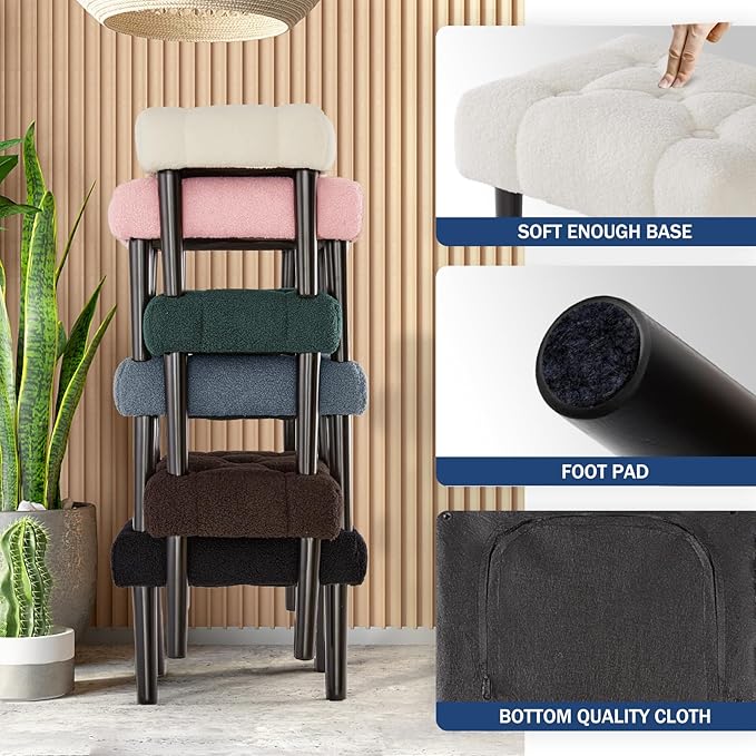 HOUCHICS Fur Padded Foot Stool, Small Ottoman - Image 4
