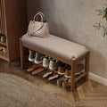 Shoe Bench Entryway with Cushion, Solid Wood Bench with Shoe Storage, 2-Tier by AQIMUELE-Solidwoodfurniture