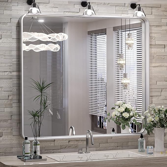 TokeShimi 36 x 36 Inch Wall Mirror Brushed Silver Bathroom Vanity Mirror by RefinedBathroomAccessories
