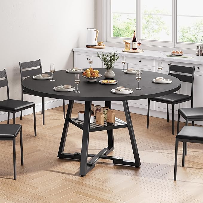 51'' Round Dining Table for 6, Kitchen Dining Room Circle Dinner Pedestal Table - Image 3
