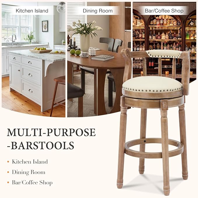 CozyRain Bar Stools Modern Swivel Barstools, Kitchen Counter Genuine Leather - Image 7
