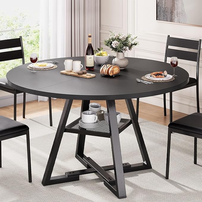 Round Dining Table for 4, Kitchen Dining Room Circle Dinner Pedestal Table by JOCOEVOL