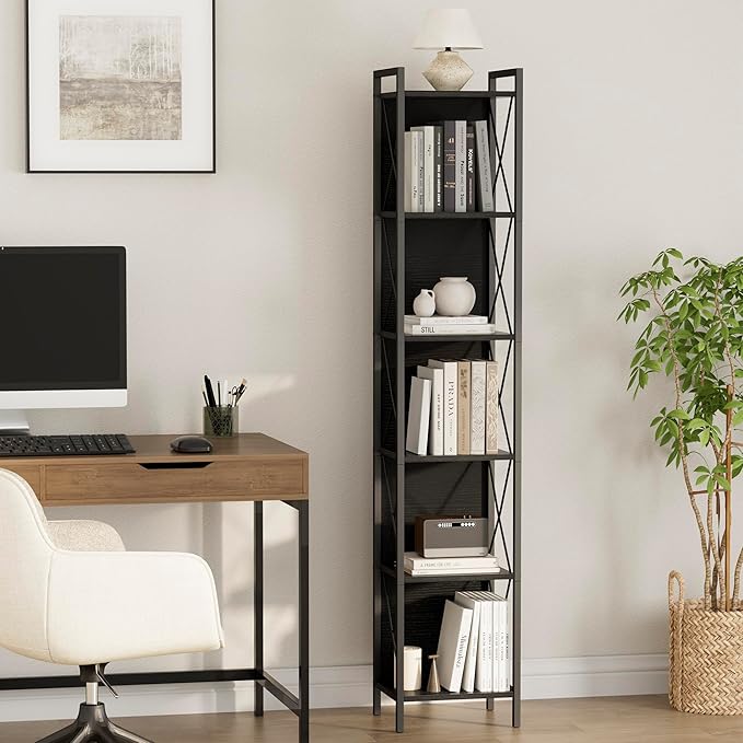 Homhedy 6 Tier Bookshelf Bookcase, Tall Narrow Bookshelf - Image 2