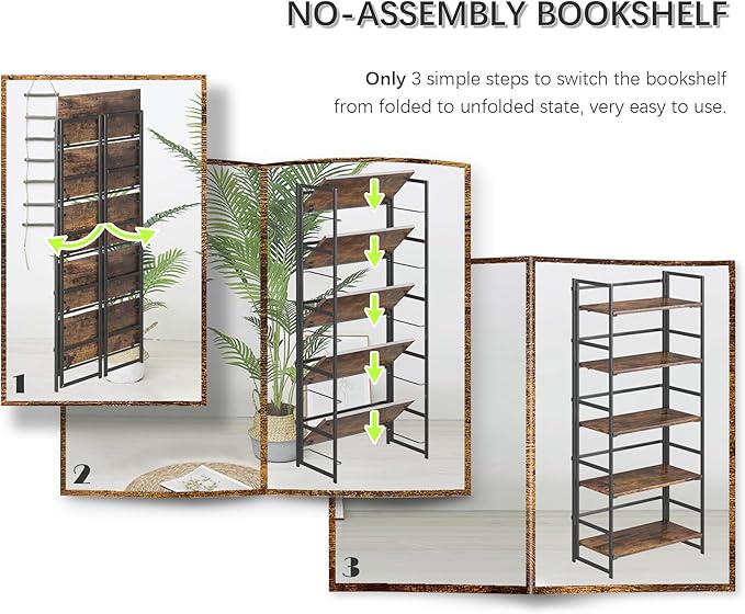 4NM No Assembly 5 Tiers Book Shelves, Living Room, Home Office - Image 6