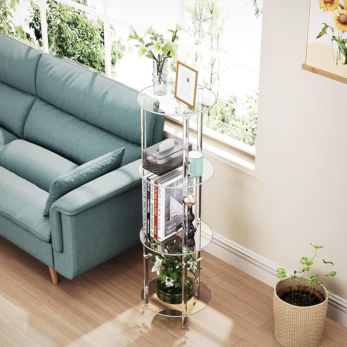Clear Round Acrylic Side Table for Small Spaces, 11.81" L x 11.81" W x 38.7" H - Image 2