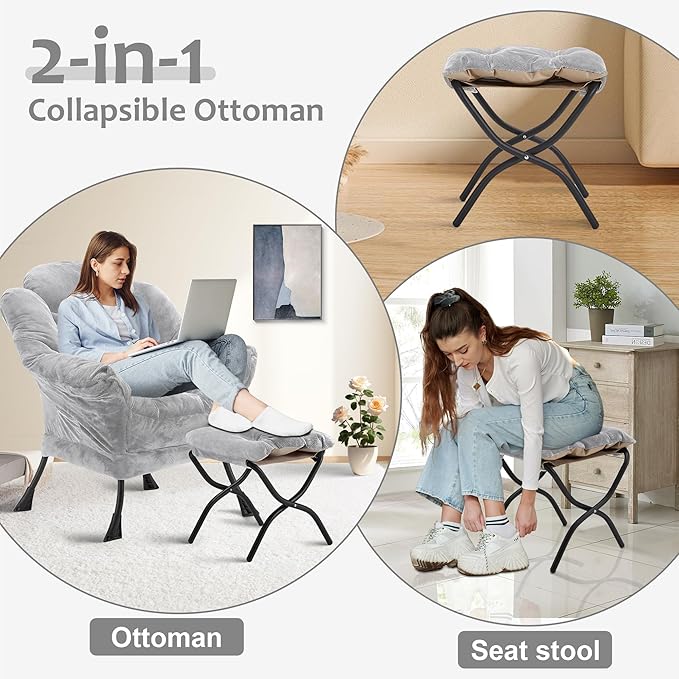 Fabric Lazy Chair with Ottoman, Oversized Upholstered Sofa Chair - Image 6
