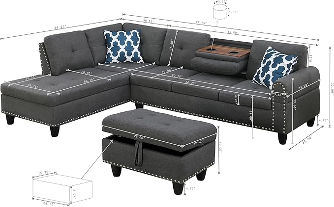 Ball & Cast 98" L Shaped Modular Sectional Couch - Image 2
