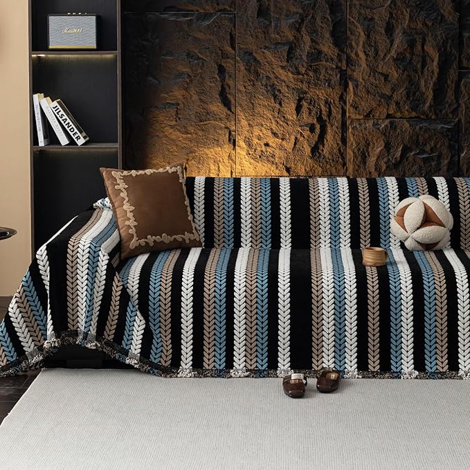 STACYPIK Boho Chenille Sofa Cover, Soft Jacquard Leaves Couch Cover, Non-Slip by STACYPIK
