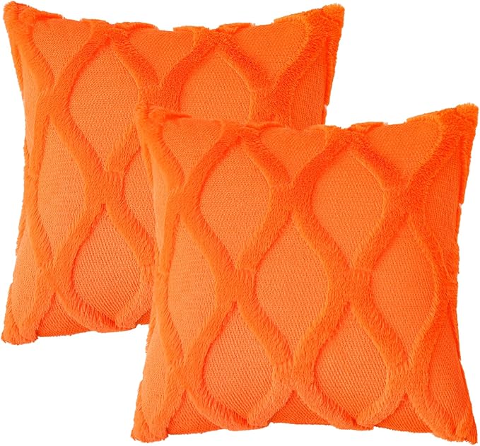 decorUhome Fall Throw Pillow Covers 24x24 Inch Set of 2, Soft Plush Faux Fur - Image 7
