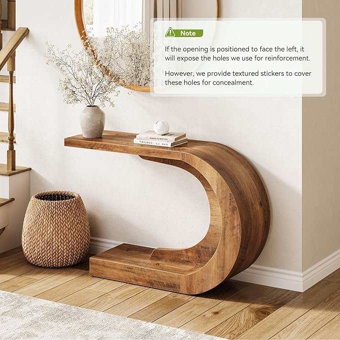 LITTLE TREE 43.3 Inches Farmhouse Console Table, 2-Tier C-Shaped Sofa Table - Image 3