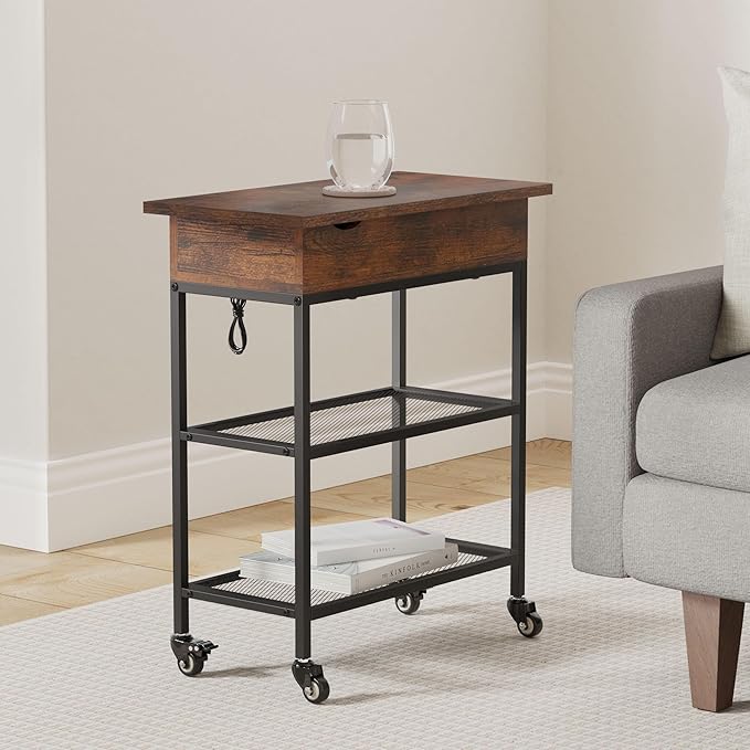 Hadulcet End Table with Charging Station, Couch End Tables Rotating Top Skinny - Image 2