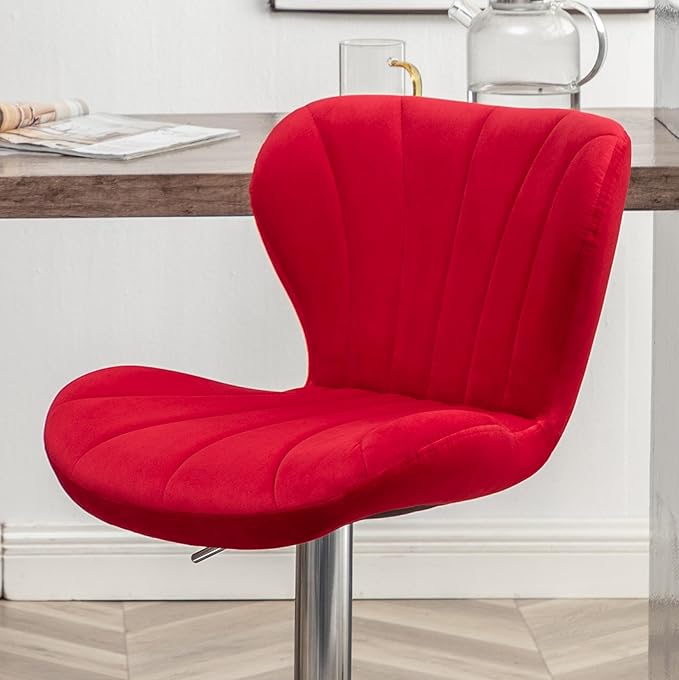 Roundhill Furniture Ellston Velvet Adjustable Swivel Barstools in Red - Image 8