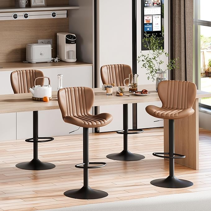 Shintenchi Bar Stools Set of 4 Modern Swivel Bar Chairs, Counter Height Faux - Image 3