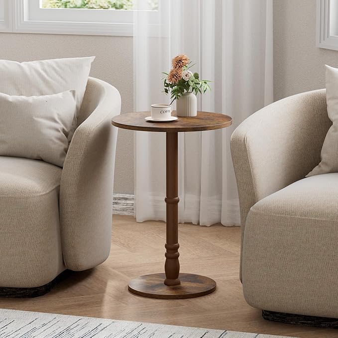 Round Side Table, Solid Wood Pillar, Large 15.7" Top, Small Accent Table - Image 2