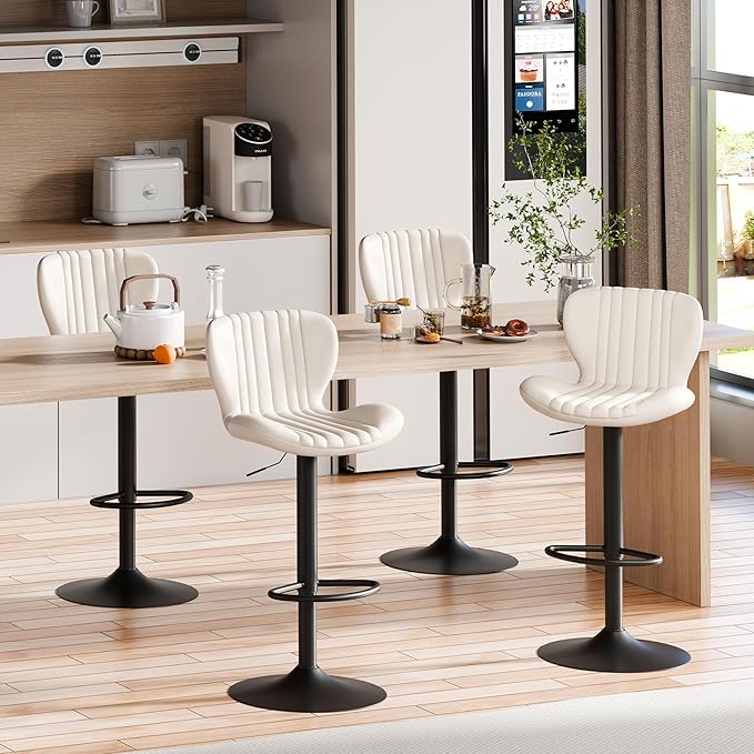 Shintenchi Bar Stools Set of 4 Modern Swivel Bar Chairs, Counter Height Faux by Shintenchi