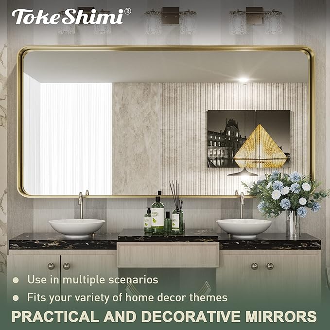 TokeShimi 60 x 30 Inch Brushed Gold Bathroom Vanity Mirror - Image 8