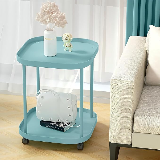 Side Table with Wheels, End Table Living Room Plastic Mobile Sofa Side Table - Image 2